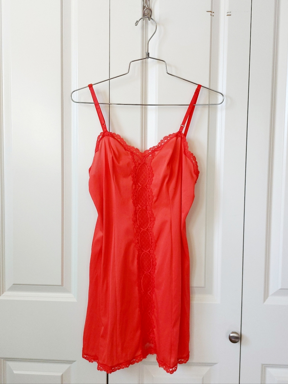 60s Red/Orange Slip Lace Detail sz‎ 7 Jr Bazaar Sears Mod Boudoir Lingerie Dress